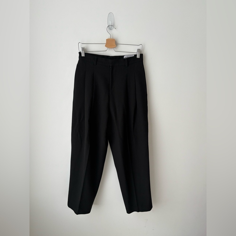 DOVLE Black Pleated Trousers High Rise Cropped Wide Leg Minimalist S - Picture 2 of 9